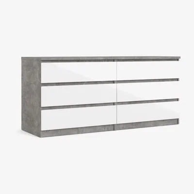 The Range Columbia Wide Chest With 6 Drawer - Concrete/White