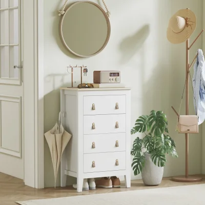 The Range Rasusa White 4-Drawer Modern Chest with Faux Leather Handles 60 x 40 x 98 cm