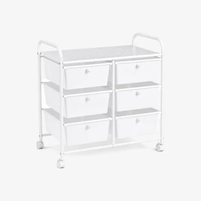 The Range 6 Drawer Storage Rolling Cart with 4 Universal Wheels - White