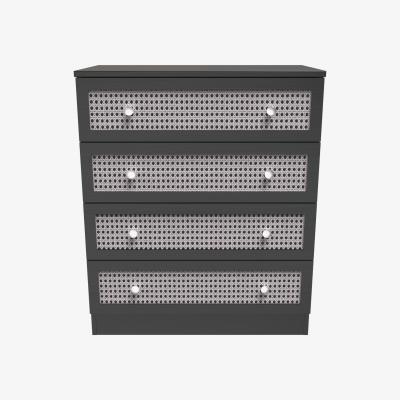The Range Rattan Ready Assembled 4 Drawer Chest - Rattan & Smooth Black