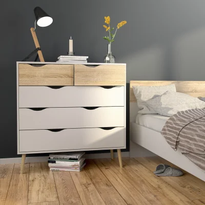 The Range Oslo Chest of 5 Drawers in White and Oak - White & Oak