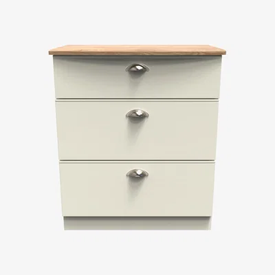 The Range VictoriaReady Assembled  3 Drawer Deep Chest - Cream Ash with Riviera Oak Top