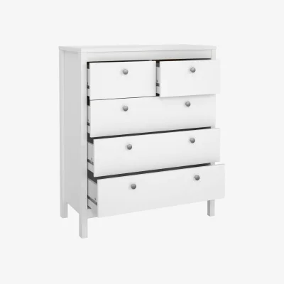 The Range Wyld Haus Gossmere 5-Drawer Tall Chest, Matt White, Silver Plastic Handles - White