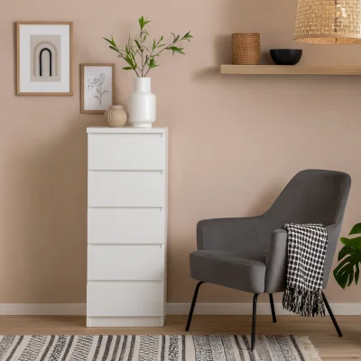 The Range Budapest 5 Drawer Narrow Gloss Chest of Drawers - White