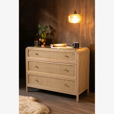Rockett St George Curved Wood & Rattan Chest Of Drawers