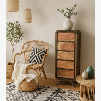 The Range Los Angeles Reclaimed Wood 5-Drawer Tallboy Chest by Wyld Haus - Brown