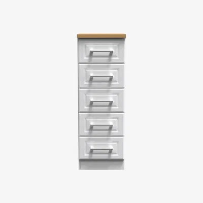 The Range Kent Ready Assembled 5 Drawer Tallboy - White Ash & Modern Oak