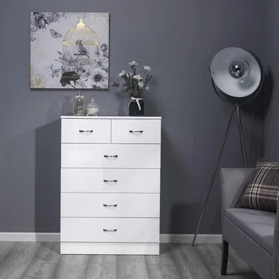 The Range Contemporary 6 Drawer Chest High White Gloss  Furniture - White Gloss