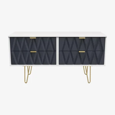 The Range Diamond Ready Assembled 4 Drawer Bed Box - Indigo & White Matt
