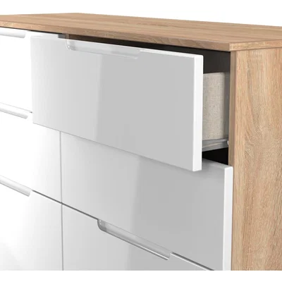 The Range Milan Ready Assembled 6 Drawer Chest - White Gloss & Bardolino Oak