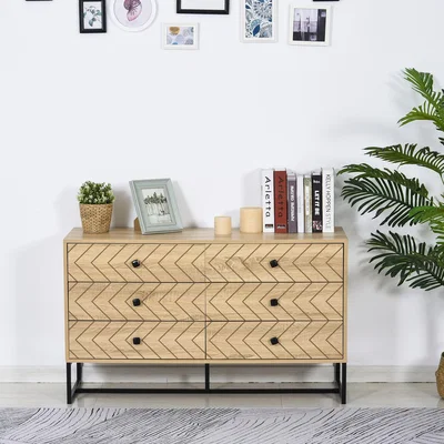 The Range Chest Of 6 Drawers with Black Metal - Natural Wood