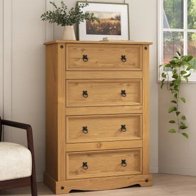 The Range Corona 4 Drawer Chest of Drawers Tall Solid Mexican Pine - Brown