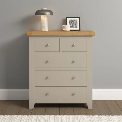 The Range Windsor 3+2 Drawer Chest - Putty/Oak - Putty and oak
