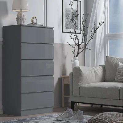 The Range Stora 5 Drawer High Gloss Grey Chest Of Drawers - Grey