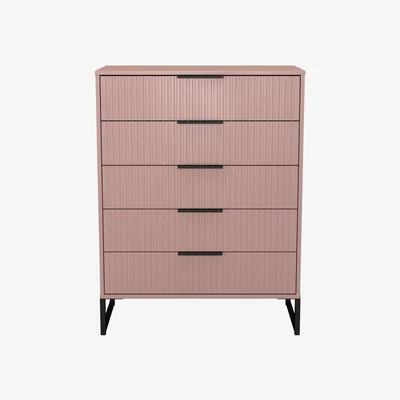 The Range Fluted Ready Assembled 5 Drawer Chest - Kobe Pink