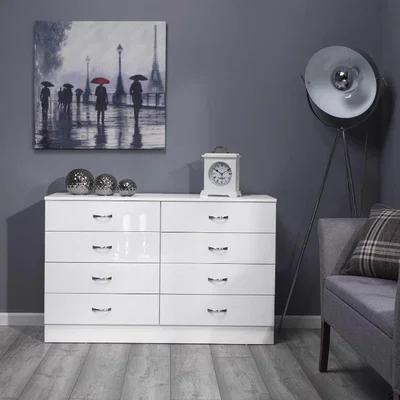 The Range Wide Tall 8 Drawer Chest of Drawers Contemporary Storage  - White Gloss