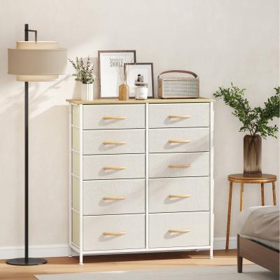 The Range HOMCOM Fabric Chest of Drawers, 10 Drawer Dresser for Bedroom - Beige / 86cm