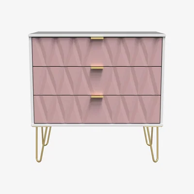 The Range Diamond Ready Assembled 3 Drawer Chest - Kobe Pink & White