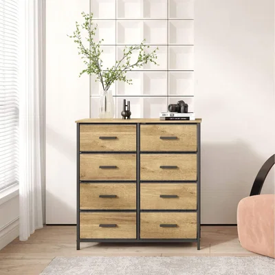 The Range Saronno 8 Drawer Compact Modern Storage Chest Unit  - Oak Effect & Grey