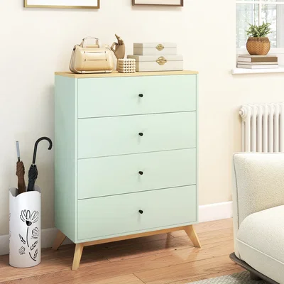 The Range HOMCOM Chest of Drawers 4 Drawer Storage Cabinet - Light Green and Oak