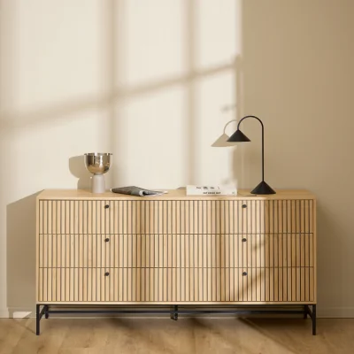 The Range Albany Wide Chest of 6 Drawers in Oak/Black Legs - Oak & Black