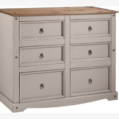 The Range Corona Grey Wax 6 Drawer Wide Chest of Drawers - Distressed Grey Wax