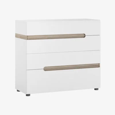 The Range Chelsea Bedroom 4 Drawer Chest in White with a Truffle Oak Trim - White & Truffle Oak