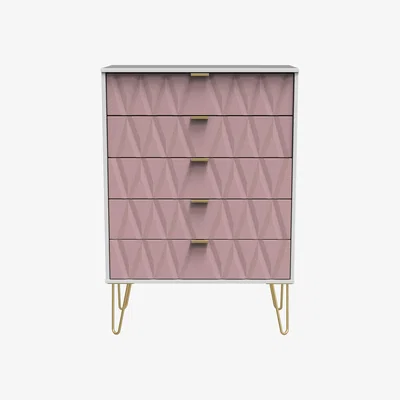 The Range Diamond Ready Assembled 5 Drawer Chest - Kobe Pink & White