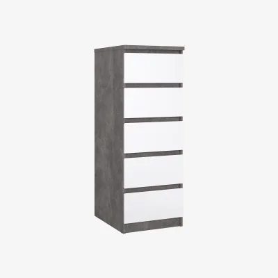 The Range Naia Narrow Chest of 5 Drawers in White High Gloss - Grey and White High Gloss