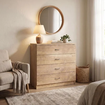 The Range FWStyle 4 Drawer Chest Of Drawers Oak Finish Modern Deep Drawers - Oak