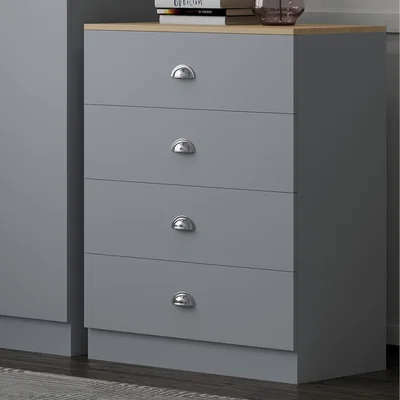 The Range Esher 4 Drawer Chest Of Drawers With Oak Top - Grey