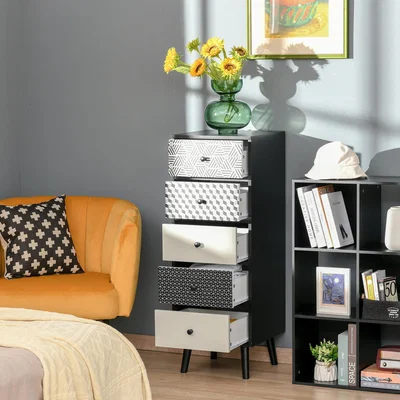 The Range Chest of Drawers, 5 Drawer Dresser, Wooden Storage Cabinet - Black