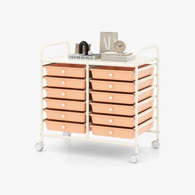 The Range Utility Cart Storage Cart with 12 Drawers - Pink