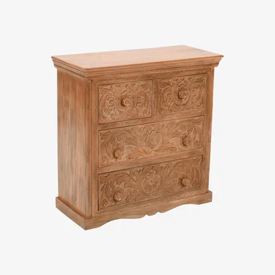 The Range Carved Solid Mango Wood Chest Of 4 Drawers - Brown