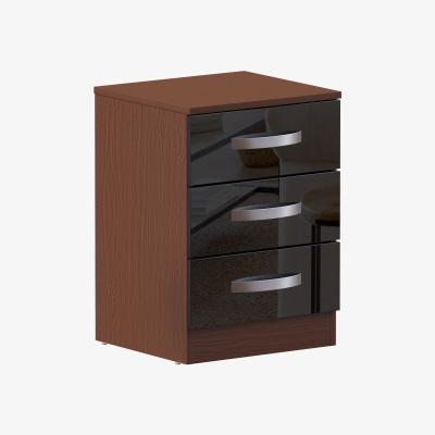The Range Hulio 3 Drawer Bedside Cabinet - Walnut and Black
