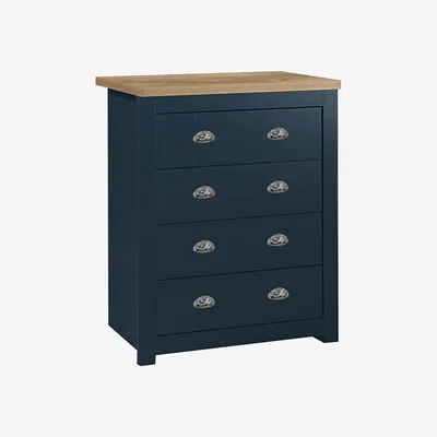 The Range Highgate 4 Drawer Chest - Navy Blue & Oak