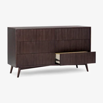 The Range Tremolo Wide 6-Drawer Chest with Fluted Fronts, Black - Black