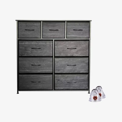The Range 9 Drawer Fabric Storage Chest with Metal Frame - Black