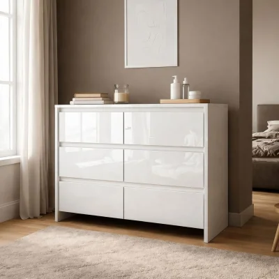 The Range Ardenza White High Gloss 6 Drawer Wide Chest  - White & White Gloss
