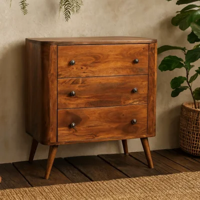 The Range Trento Mango Wood Chest of Drawers 3 Drawer Chestnut Finish - Brown