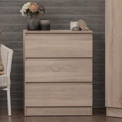 The Range 3 Drawer Chest of Drawers Sonoma Oak No Handle, Scandinavian Style - Light Oak