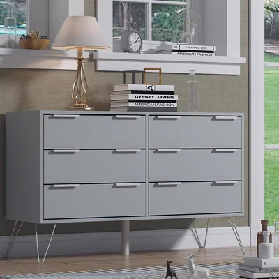 The Range Large 6 Drawer Chest Of Drawers Matt Grey Finish With Metal Hairpin Legs - Grey