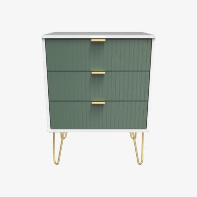 The Range Linear Ready Assembled 3 Drawer Midi Chest - Labrador Green & White