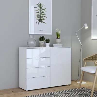 The Range Sienna 4 Chest of Drawers 1 Door in White/White High Gloss - White
