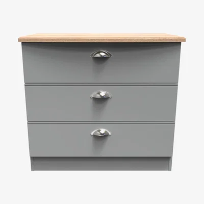 The Range Victoria Ready Assembled 3 Drawer Chest - Dusk Grey & Bardolino Oak