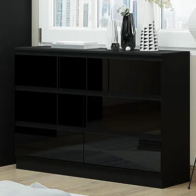 The Range Narvik 7 Drawer Merchant Chest, Black Gloss Modern Bedroom Furniture - Black Gloss