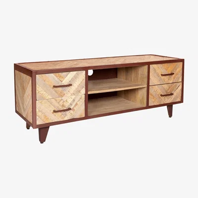 The Range Modern Reclaimed Metal Wood V Shape Design 4 Drawers and 2 Shelves TV Media Unit - Brown