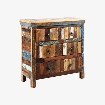 The Range Reclaimed Boat Wood Furniture 4 Drawer Chest - Multicolour