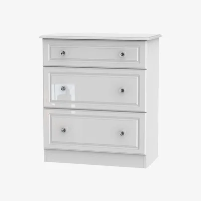 The Range Balmoral Three Drawer Deep White Gloss Chest with Crystall Effect Handles - White Gloss