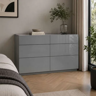 The Range Liberty 6 Drawer Wide Chest of Drawers Grey Glass - Grey